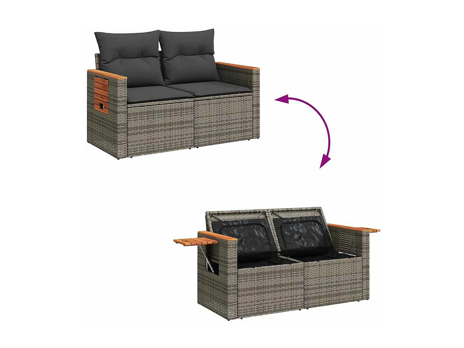 Set de muebles de jardín 6 piezas y cojines ratán sintético gris