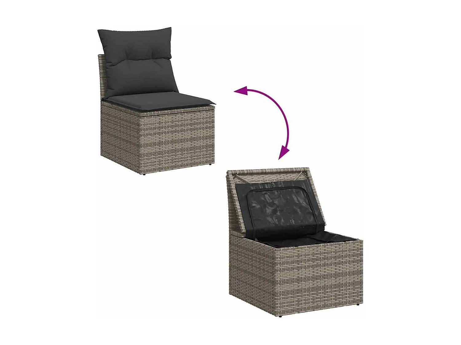 Set de muebles de jardín 6 piezas y cojines ratán sintético gris