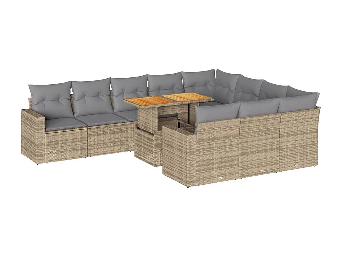 11 peças conjunto sofás de jardim com almofadões vime PE bege