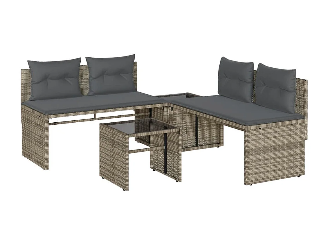 Salon de jardin 4 pièces avec coussins gris résine tressée