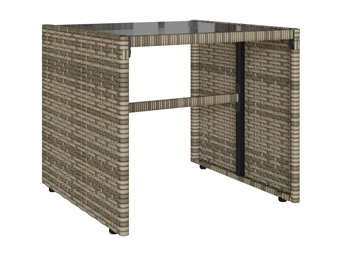 4 peças conjunto sofás de jardim com almofadões vime PE cinzento