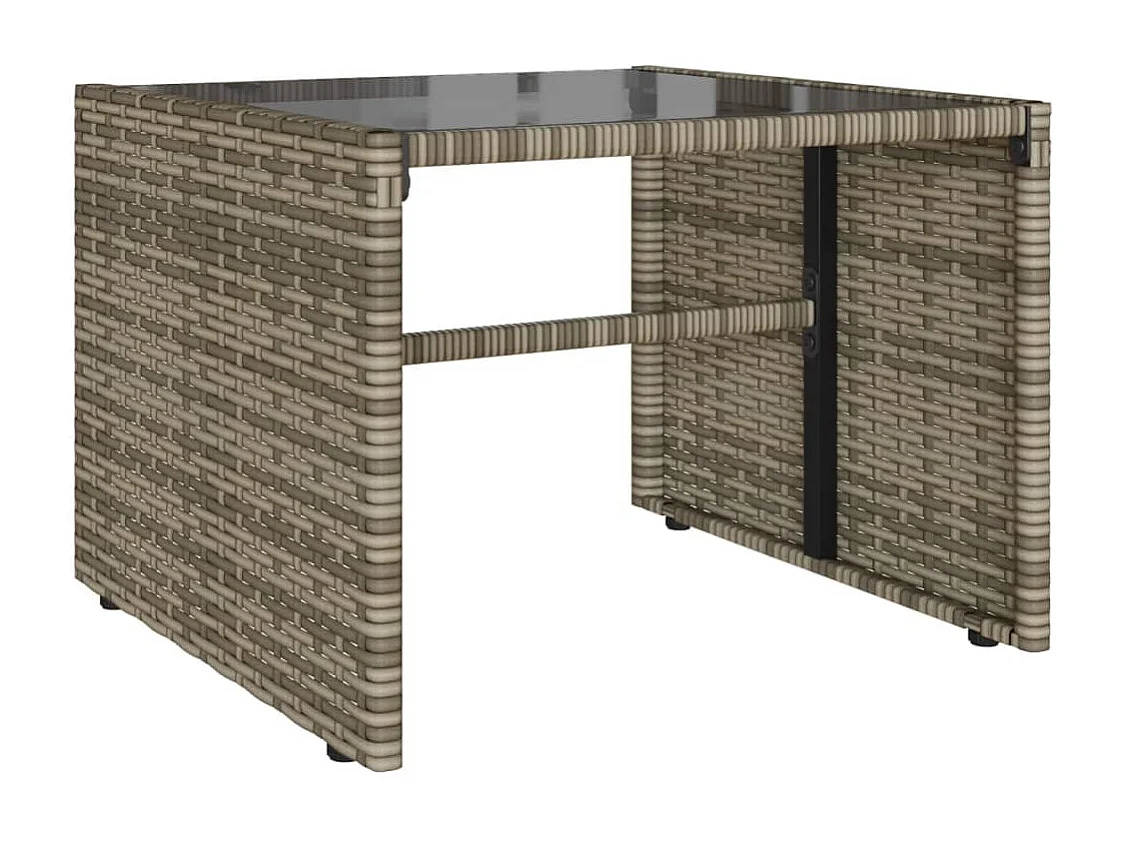 4 peças conjunto sofás de jardim com almofadões vime PE cinzento