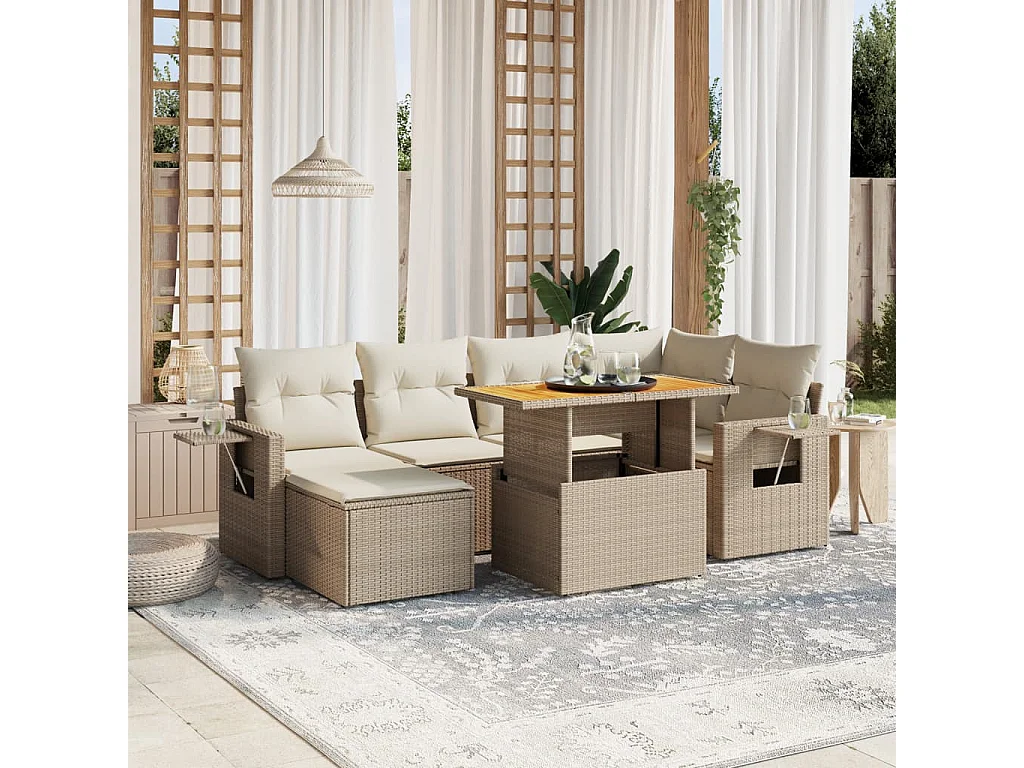 Salon de jardin avec coussins 7 pièces beige résine tressée