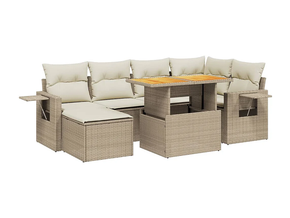 Salon de jardin avec coussins 7 pièces beige résine tressée