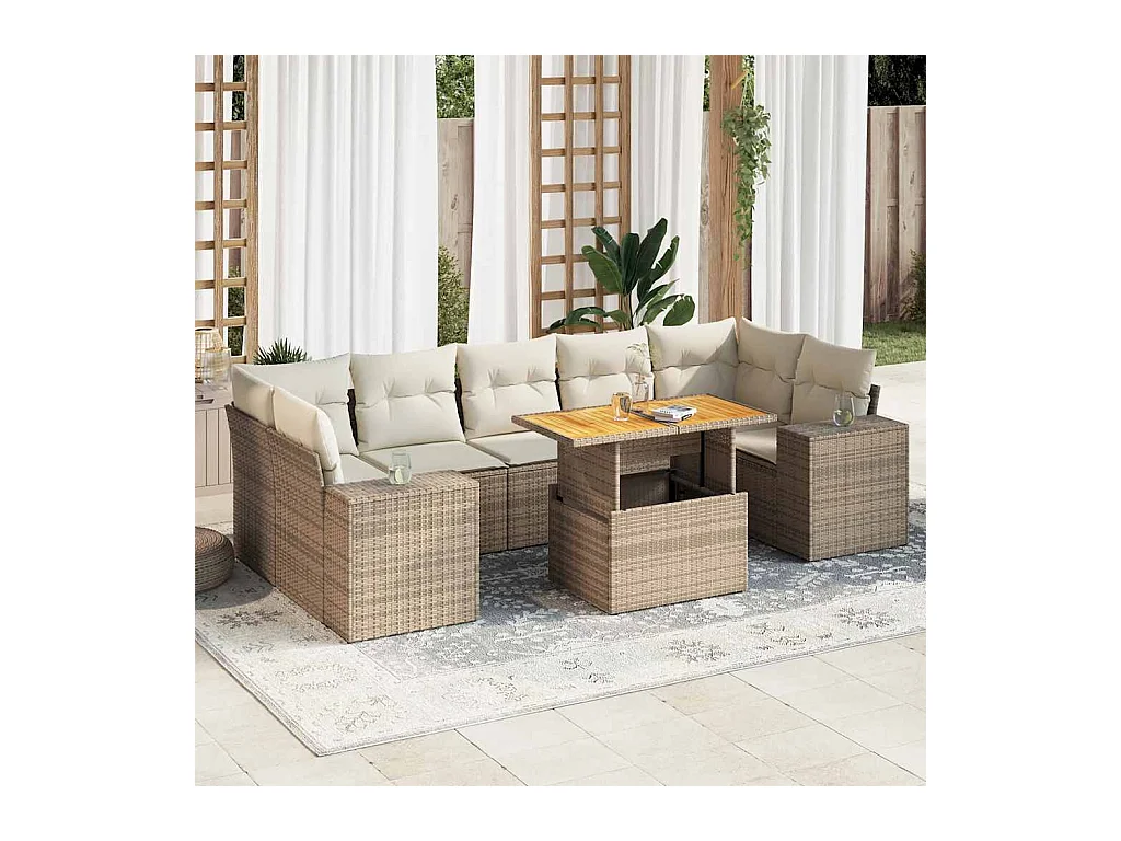 Set de sofás de jardín y cojines 8 piezas ratán sintético beige