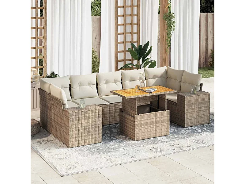 Set de sofás de jardín y cojines 8 piezas ratán sintético beige