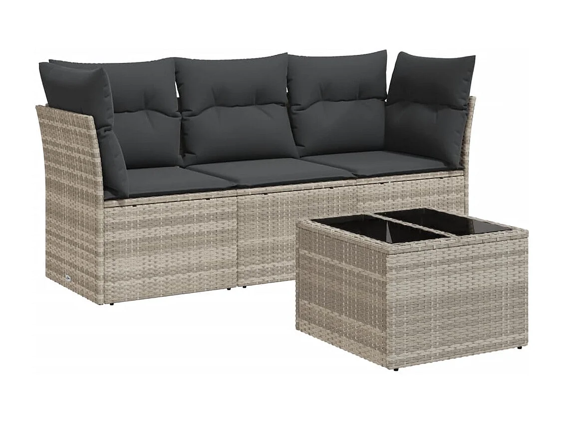 4-delige Loungeset met kussens poly rattan lichtgrijs