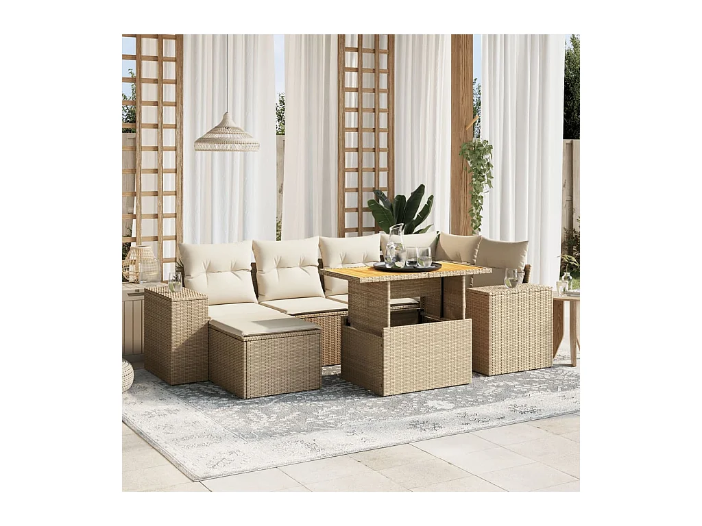 Salon de jardin avec coussins 7 pièces beige résine tressée
