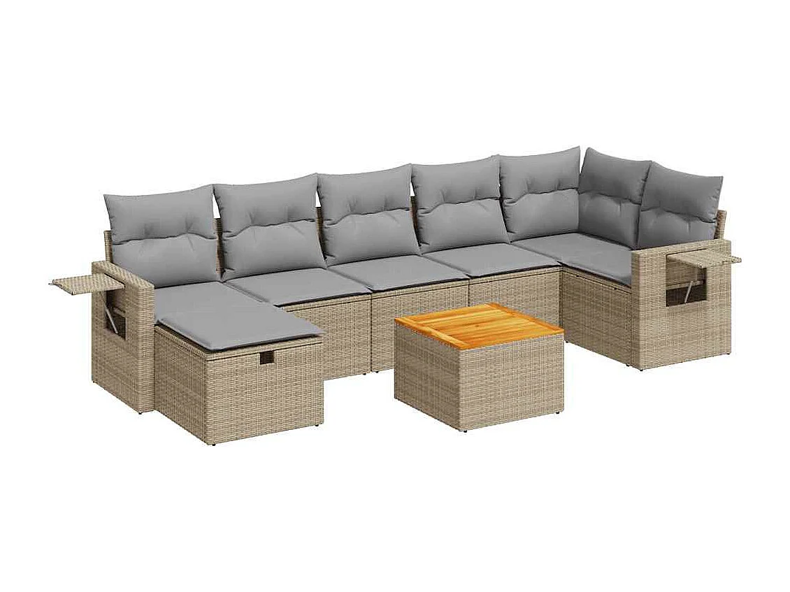8-delige Loungeset met kussens poly rattan beige