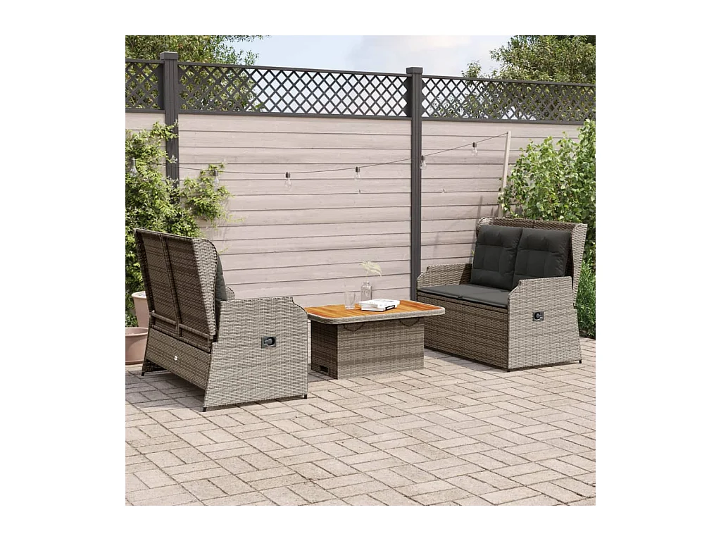 Salon de jardin 3 pièces avec coussins Gris Résine tressée