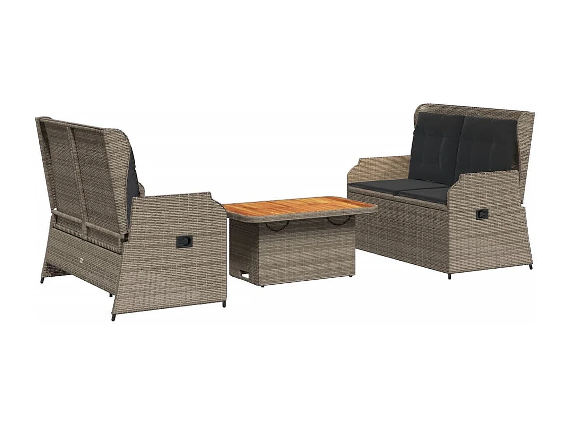 Salon de jardin 3 pièces avec coussins Gris Résine tressée