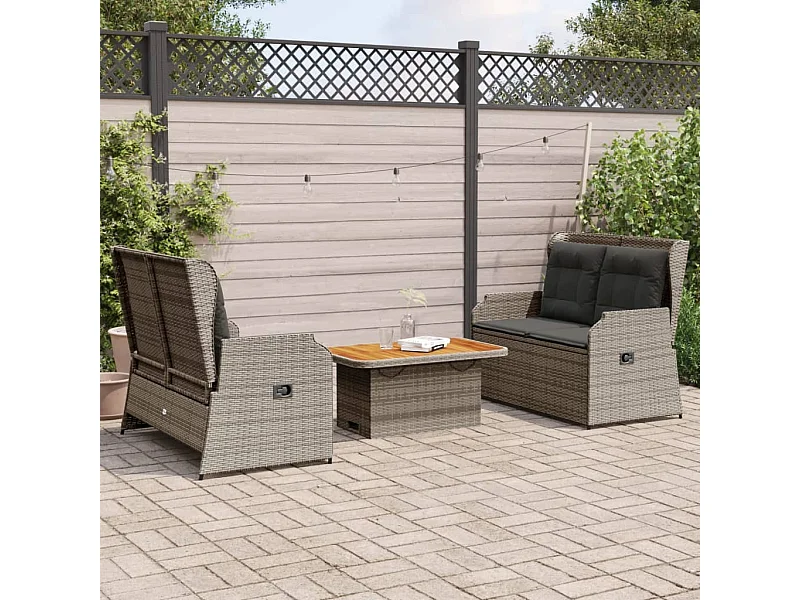 Salon de jardin 3 pièces avec coussins Gris Résine tressée