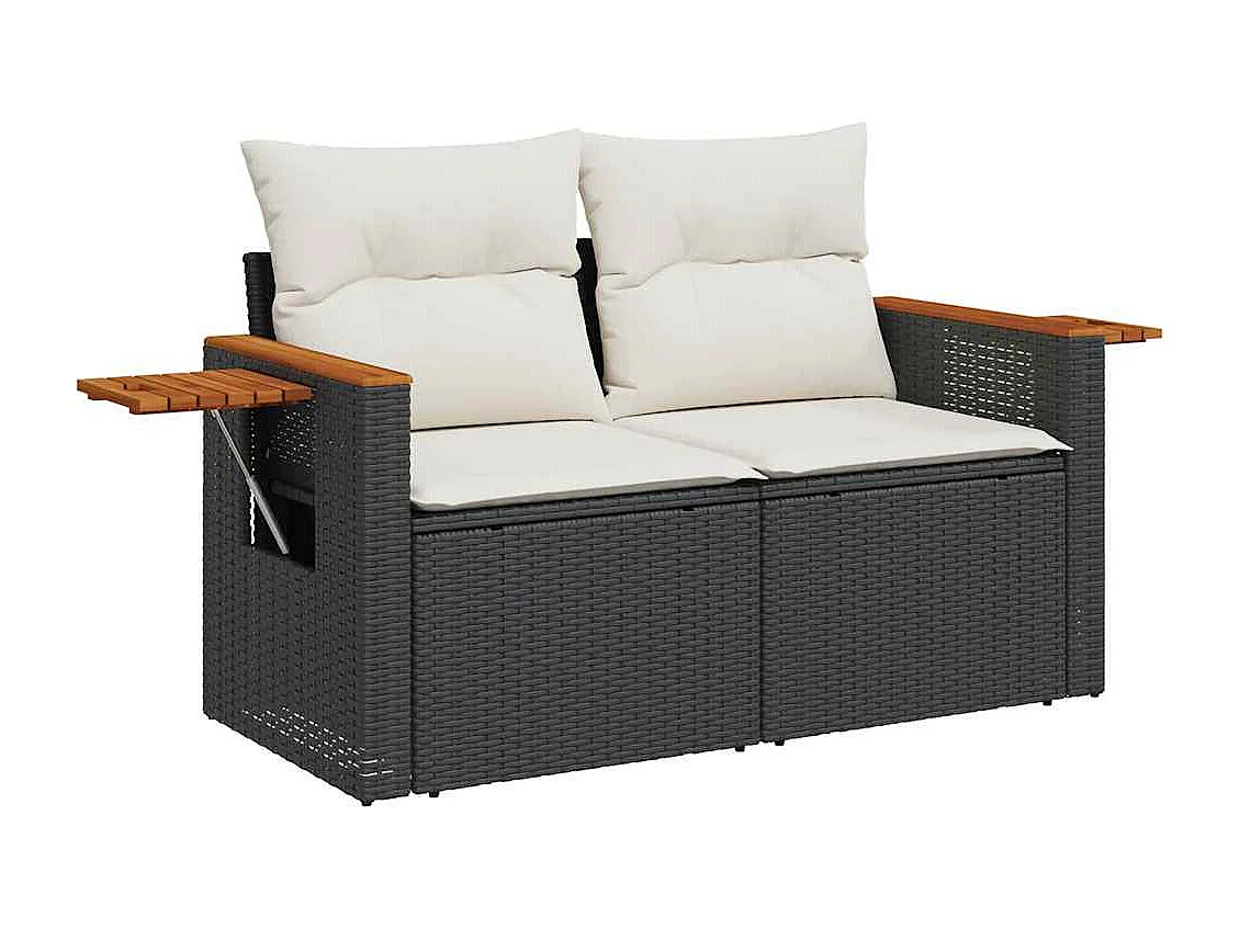 5-delige Loungeset met kussens poly rattan acacia zwart