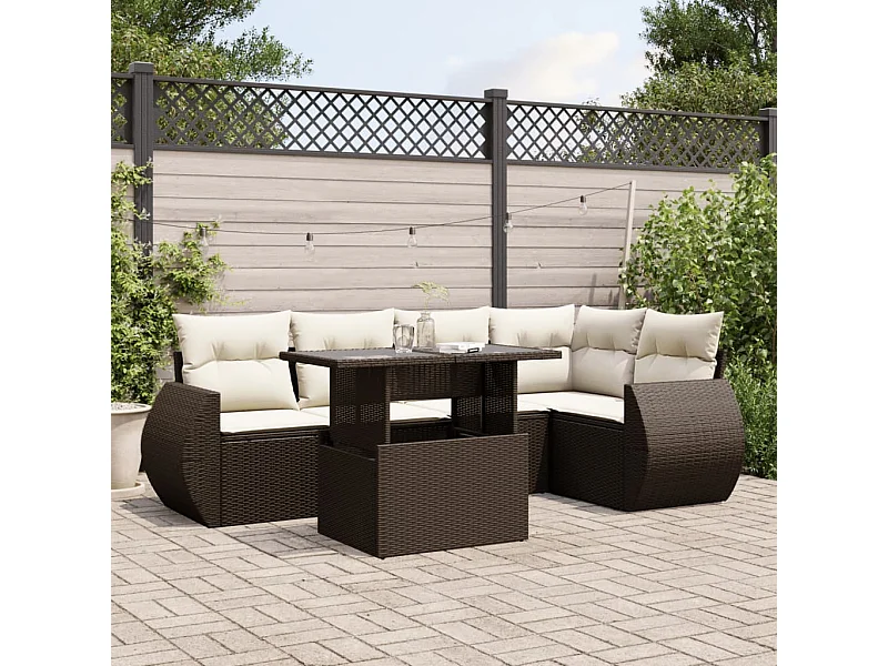 Salon de jardin avec coussins 6 pièces marron résine tressée