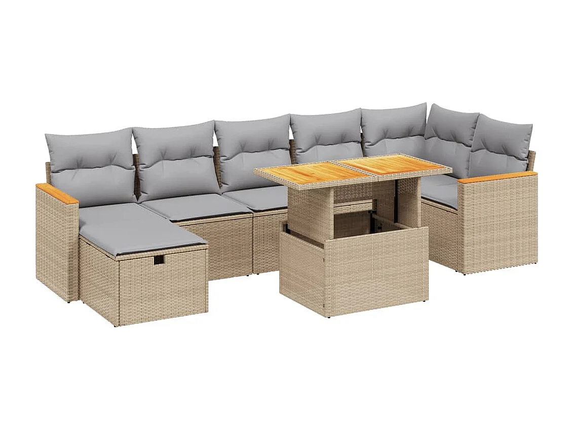 8 peças conjunto de sofás para jardim com almofadões vime PE bege