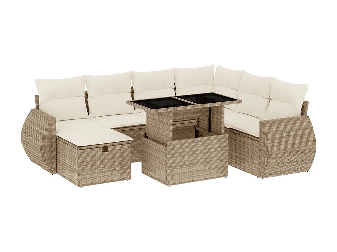 Salon de jardin avec coussins 8 pièces beige résine tressée