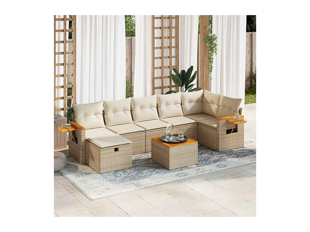 Salon de jardin avec coussins 8 pièces beige résine tressée