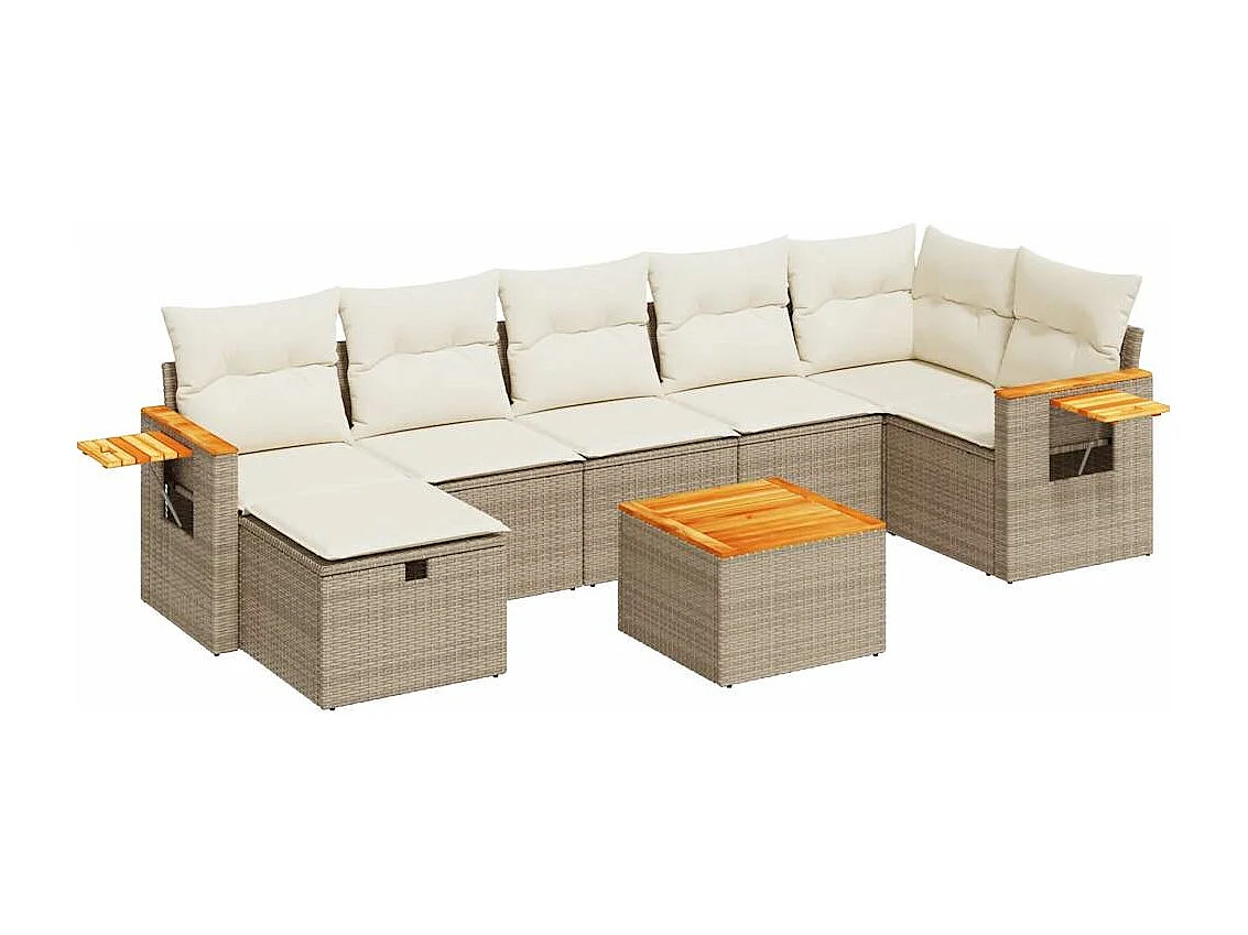 8-delige Loungeset met kussens poly rattan beige