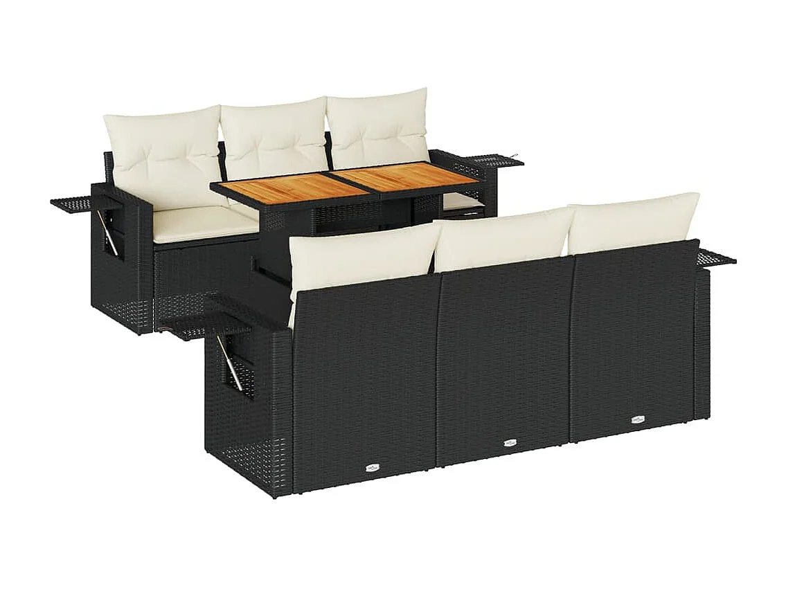 7 peças conjunto de sofás para jardim com almofadões vime PE preto