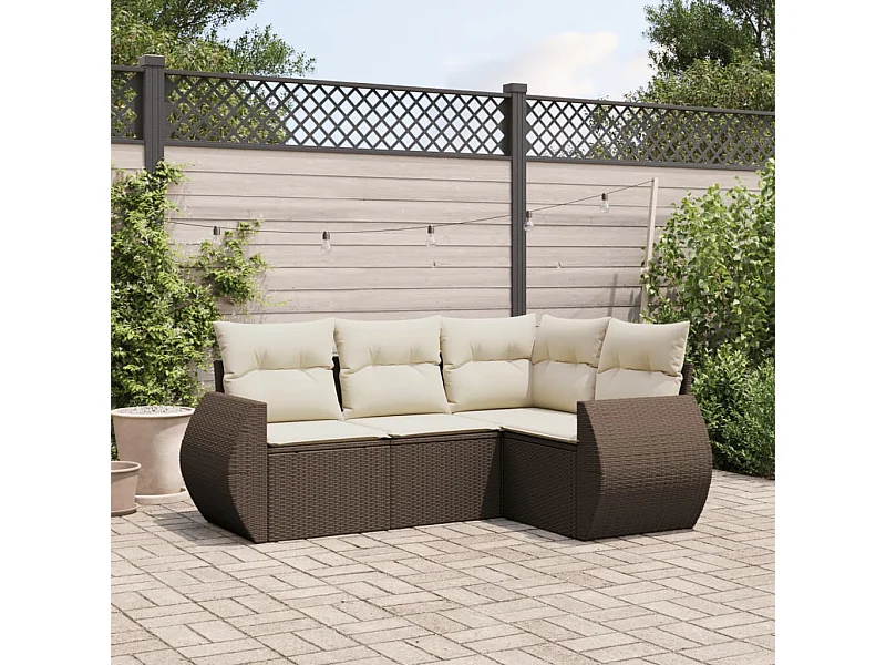 4-delige Loungeset met kussens poly rattan bruin