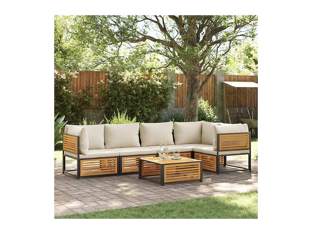 Salon de jardin avec coussins 6 pièces bois d'acacia solide