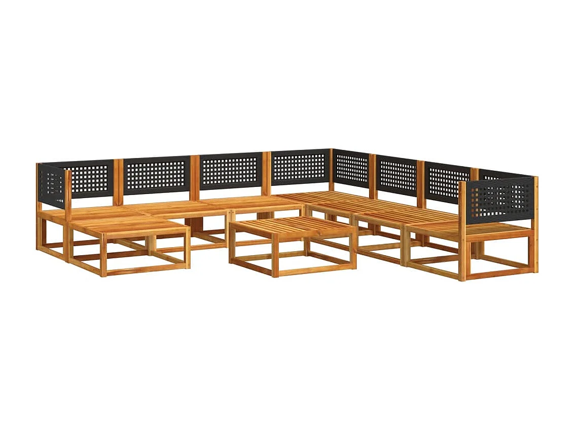 Salon de jardin avec coussins 9 pièces bois massif d'acacia
