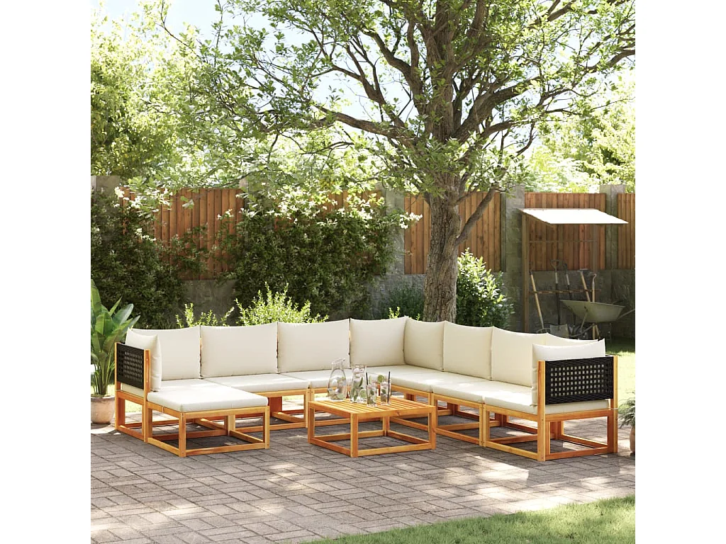 Set de sofás de jardín con cojines 9 piezas madera maciza acacia