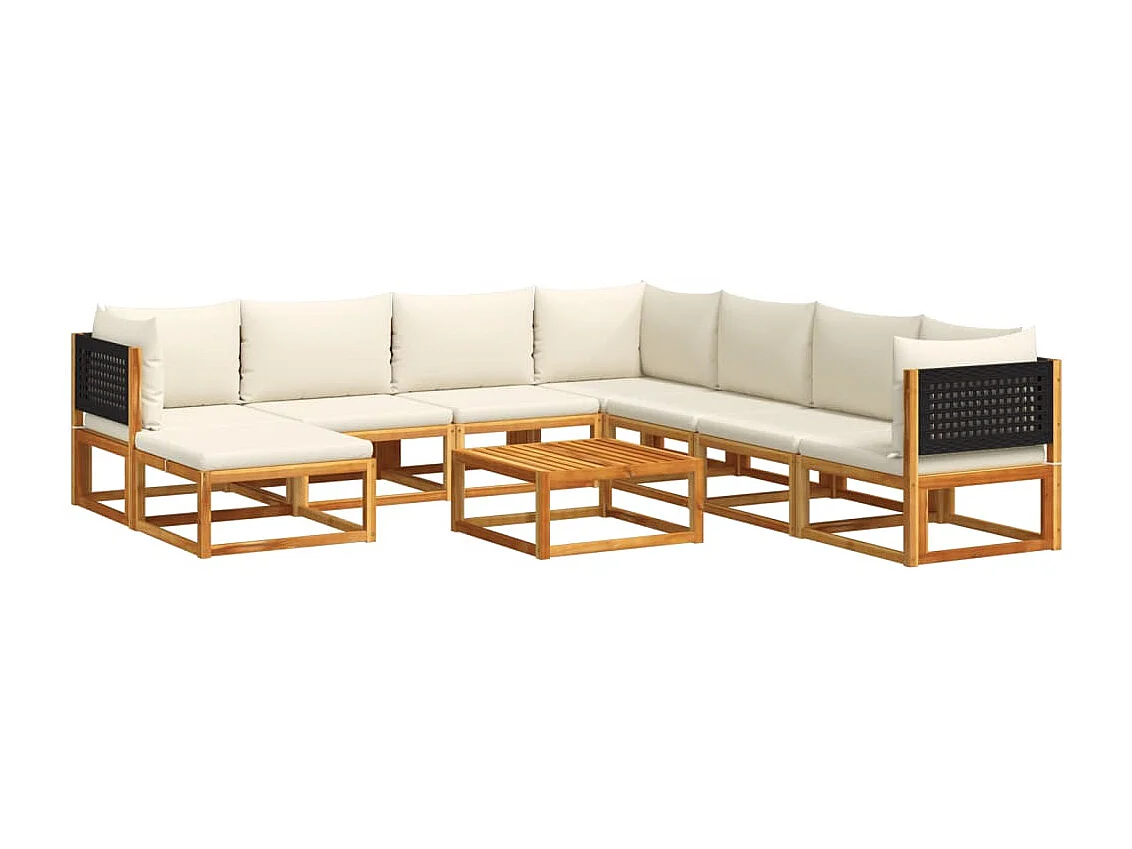Set de sofás de jardín con cojines 9 piezas madera maciza acacia