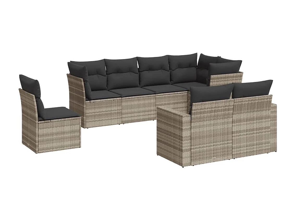 Salon de jardin 8 pièces avec coussins gris clair résine tressée