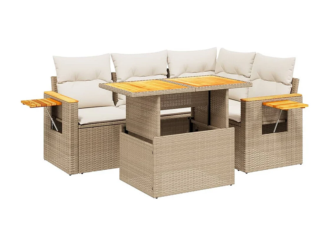 Salon de jardin avec coussins 5 pièces beige résine tressée