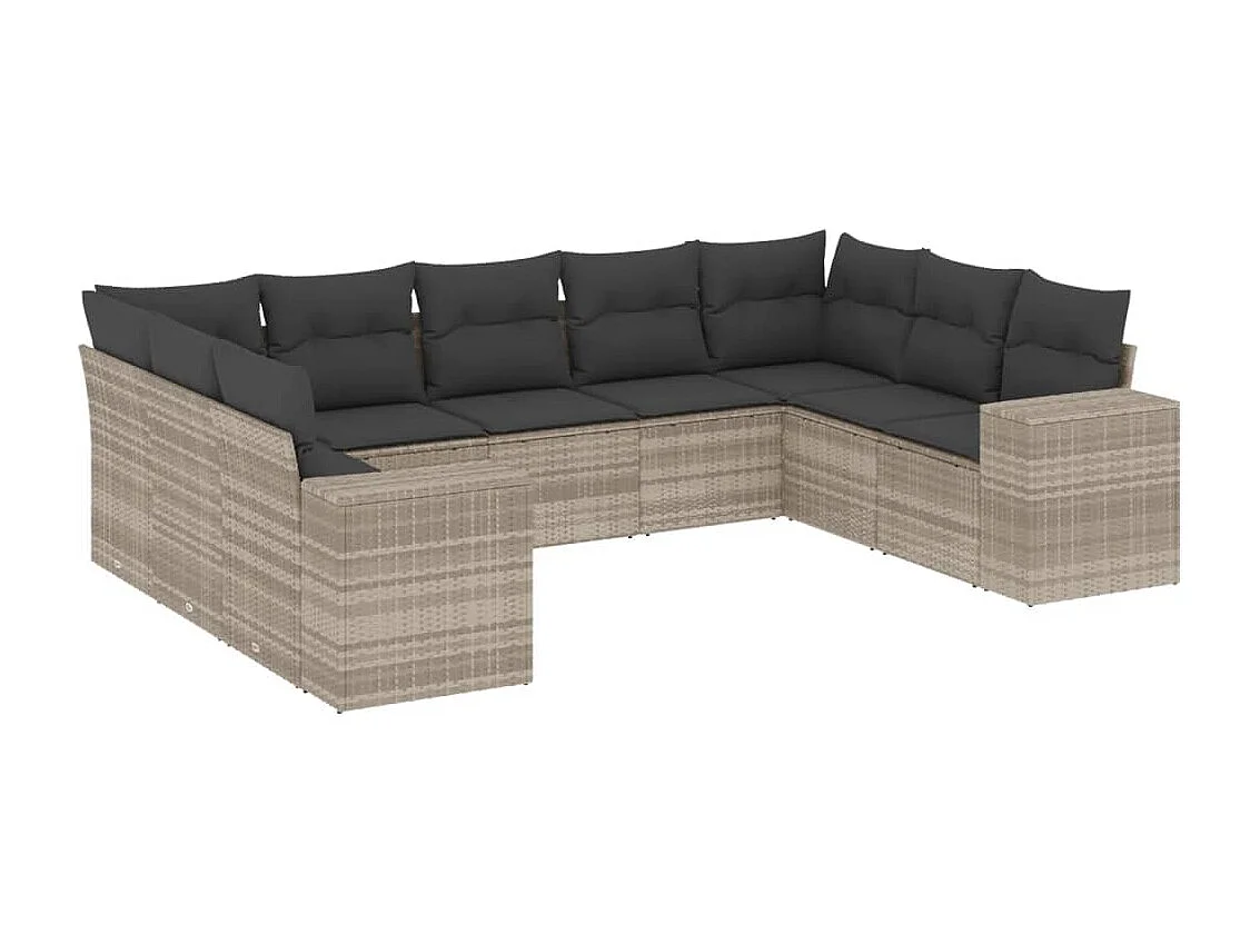 9-delige Loungeset met kussens poly rattan lichtgrijs