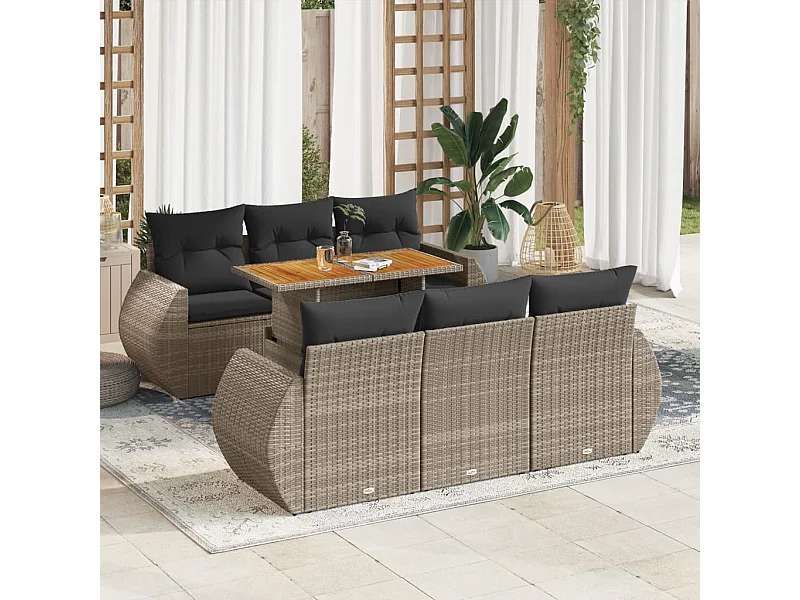 Salon de jardin avec coussins 7 pièces gris résine tressée