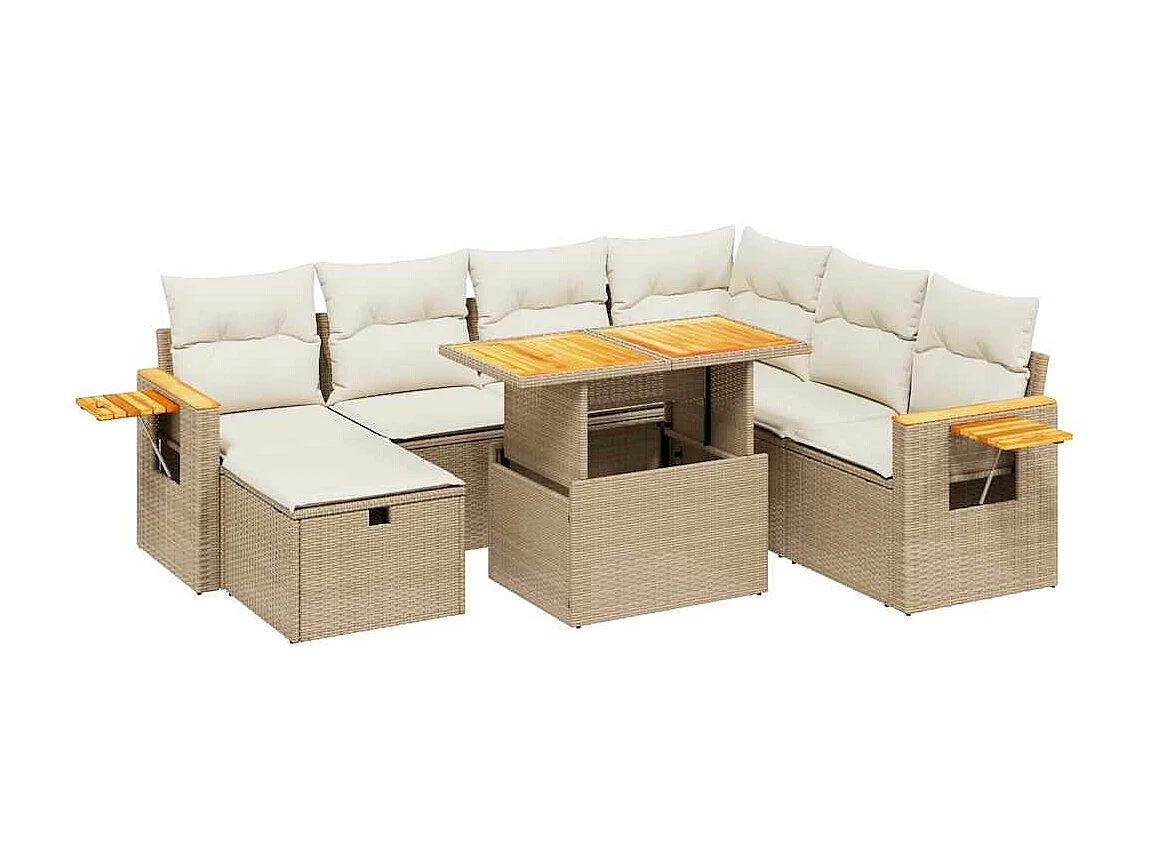 8-delige Loungeset met kussens poly rattan beige