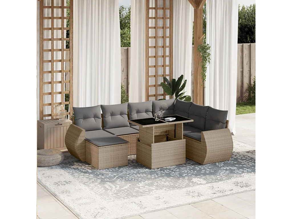 Salon de jardin avec coussins 8 pièces beige résine tressée