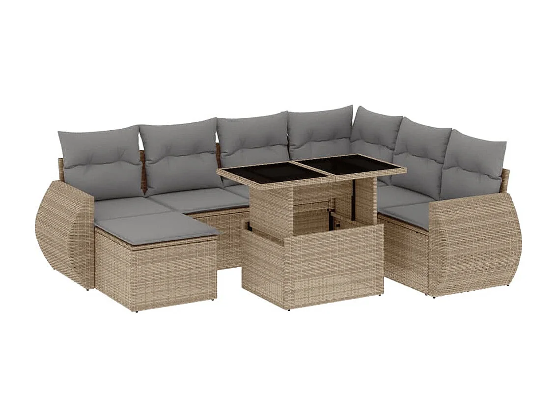 Salon de jardin avec coussins 8 pièces beige résine tressée