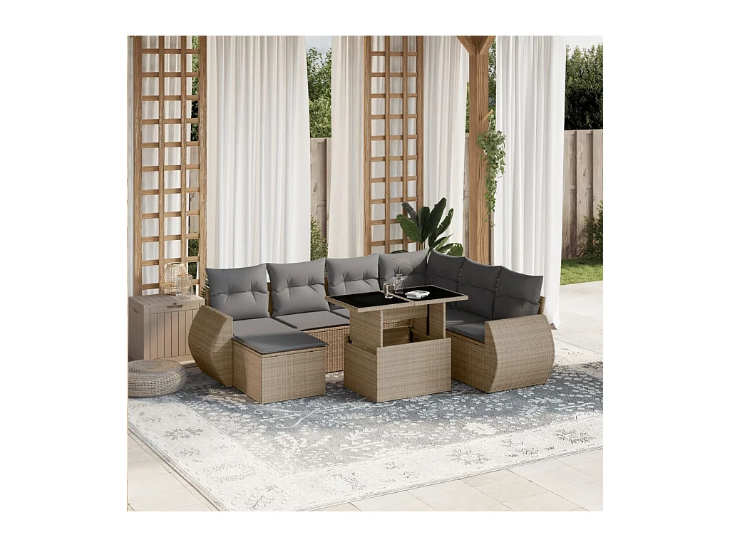 8-delige Loungeset met kussens poly rattan beige