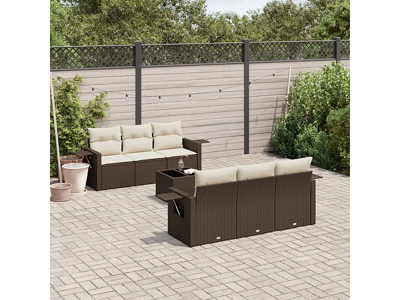 7-delige Loungeset met kussens poly rattan bruin