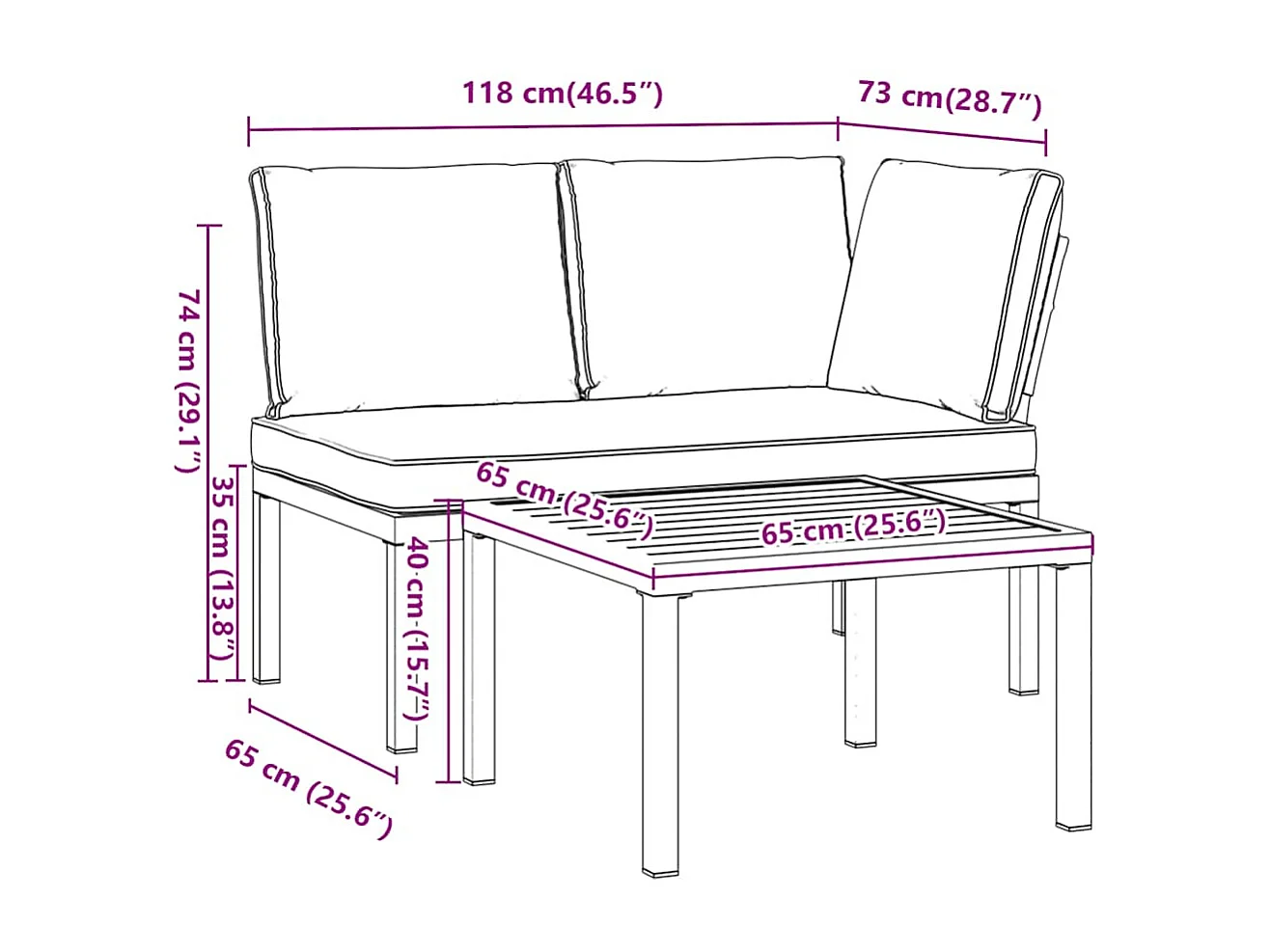 2-delige Loungeset met kussens aluminium zwart
