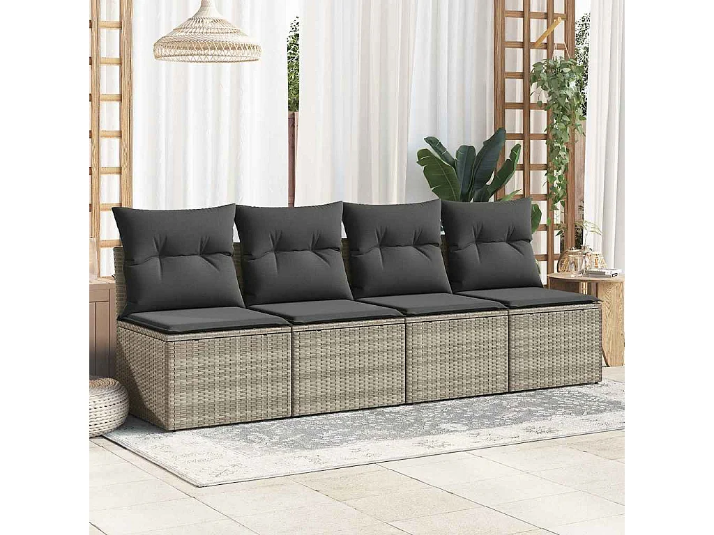 Salon de jardin 4 pièces avec coussins gris clair polyrotin acacia