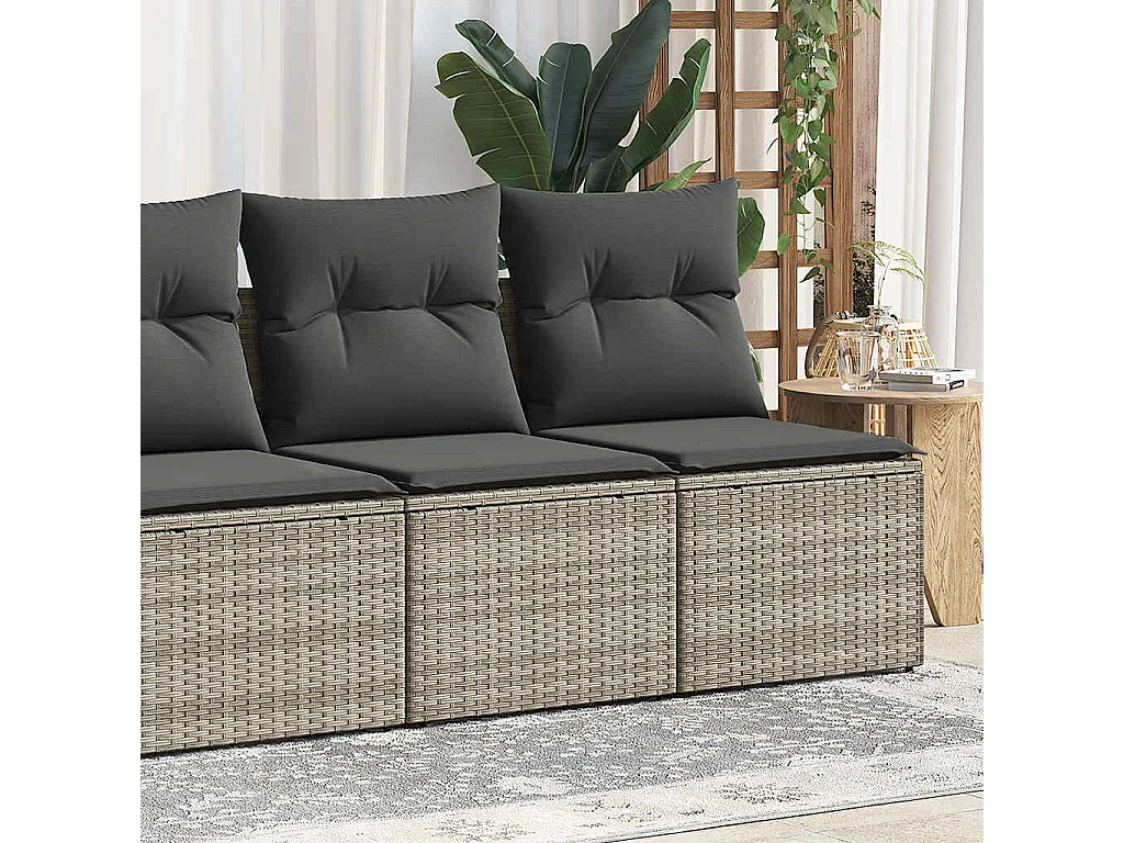 Salon de jardin 2 pièces avec coussins gris clair polyrotin acacia