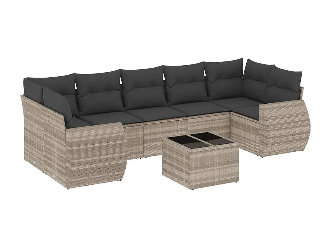 8-delige Loungeset met kussens poly rattan lichtgrijs
