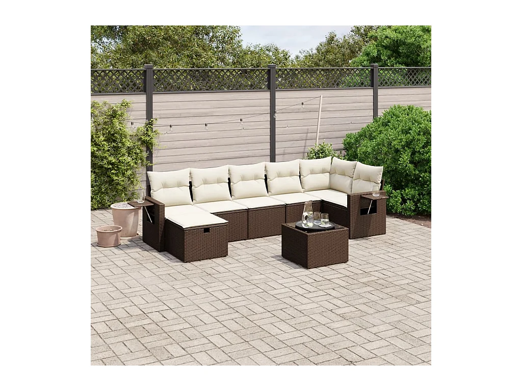 Salon de jardin 8 pièces avec coussins marron résine tressée