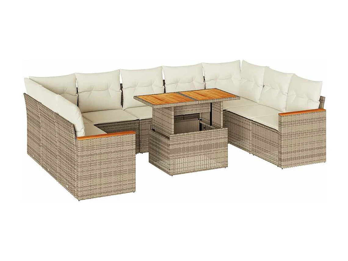 Salon de jardin avec coussins 10 pièces beige résine tressée acacia