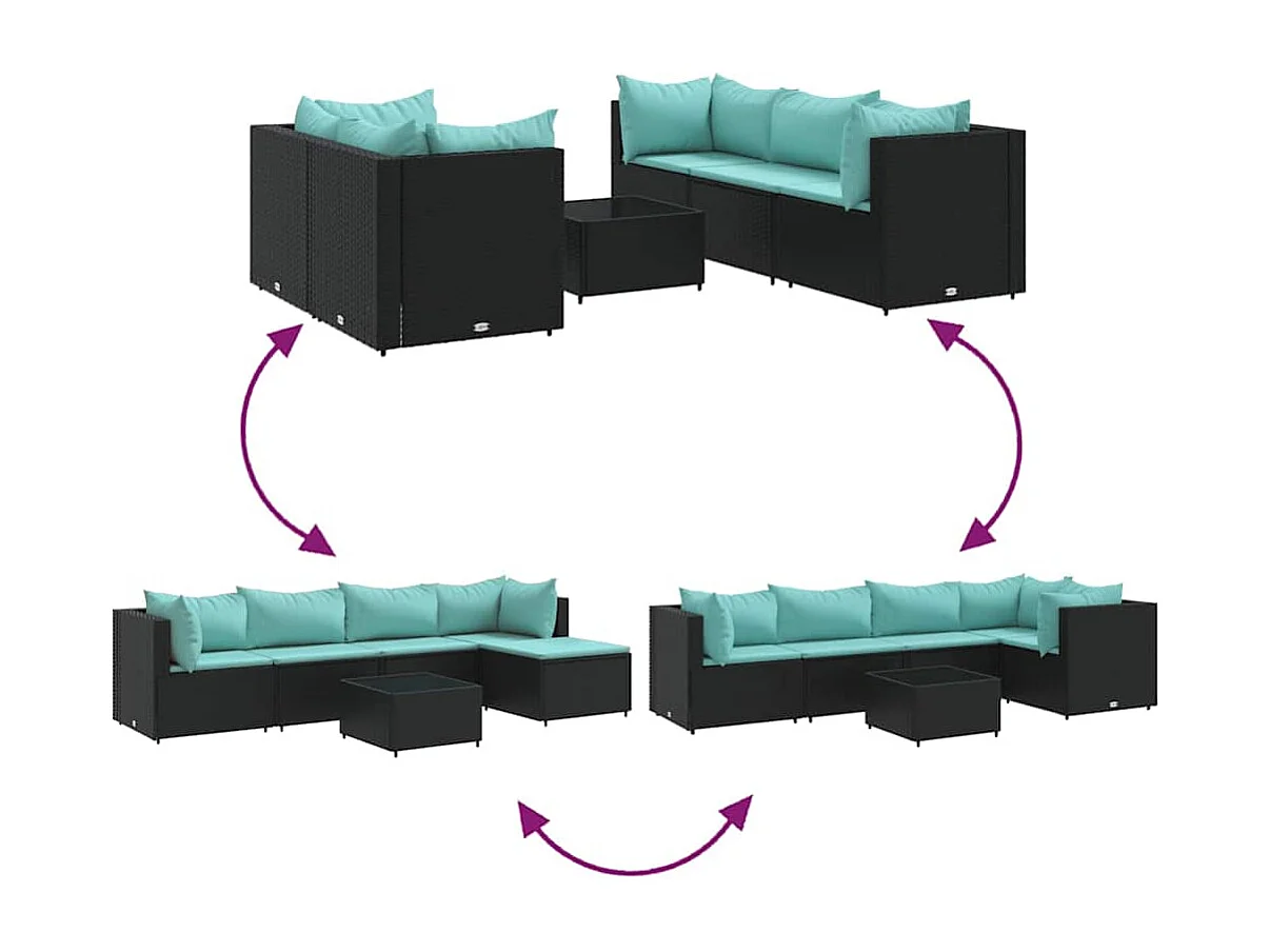 Salon de jardin 6 pièces avec coussins Noir Résine tressée