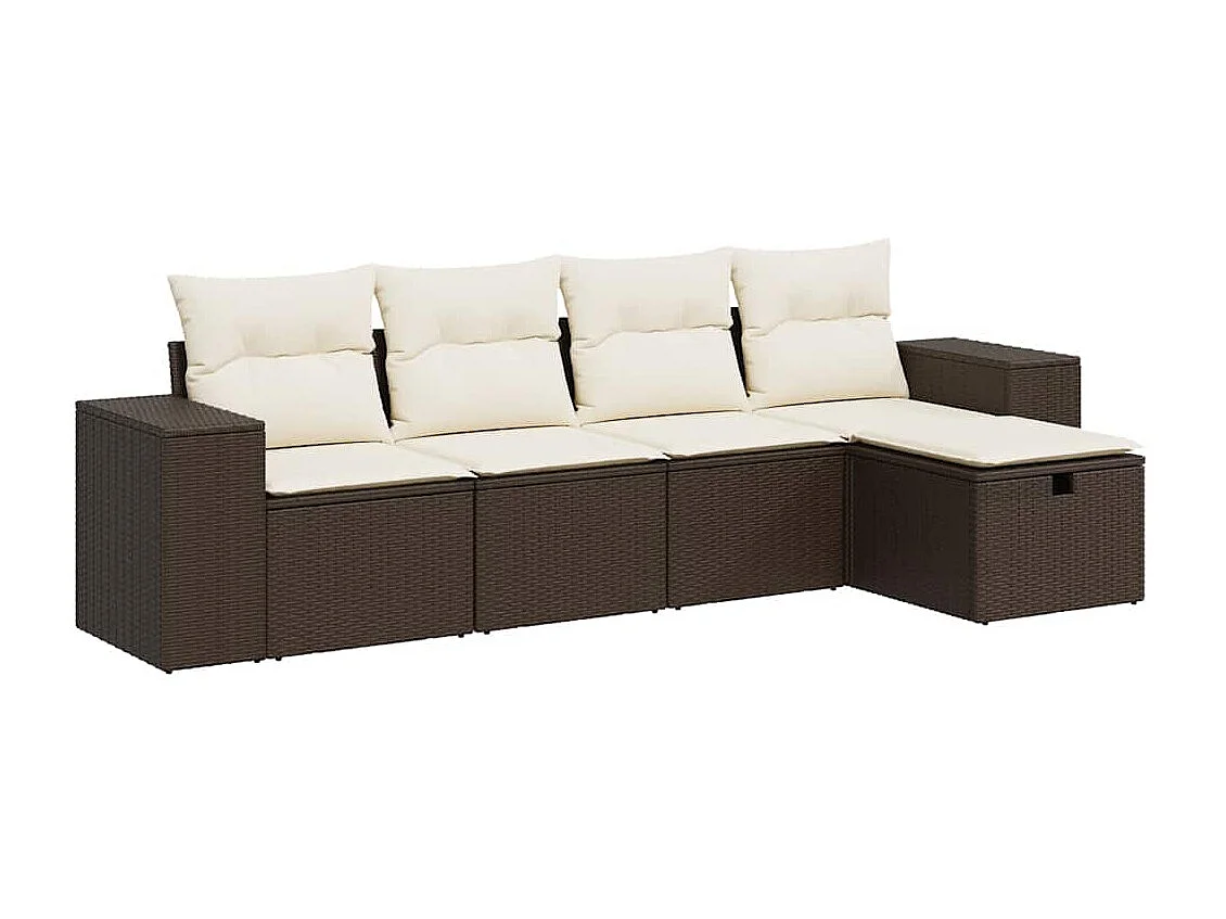5-delige Loungeset met kussens poly rattan bruin
