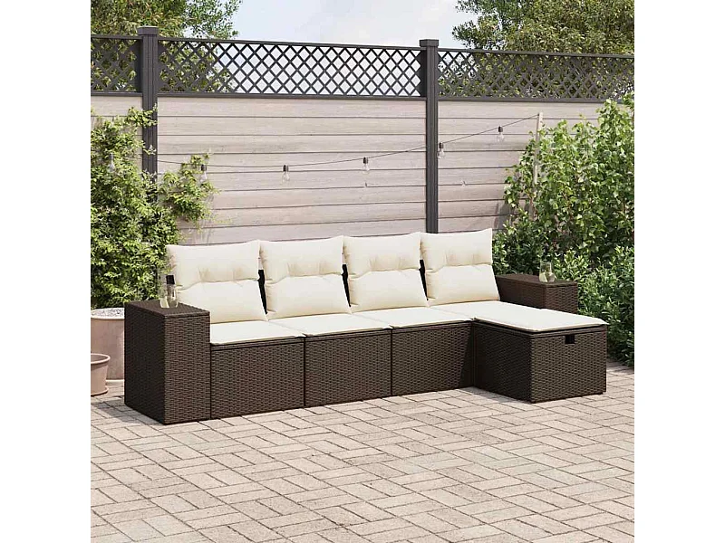 5-delige Loungeset met kussens poly rattan bruin