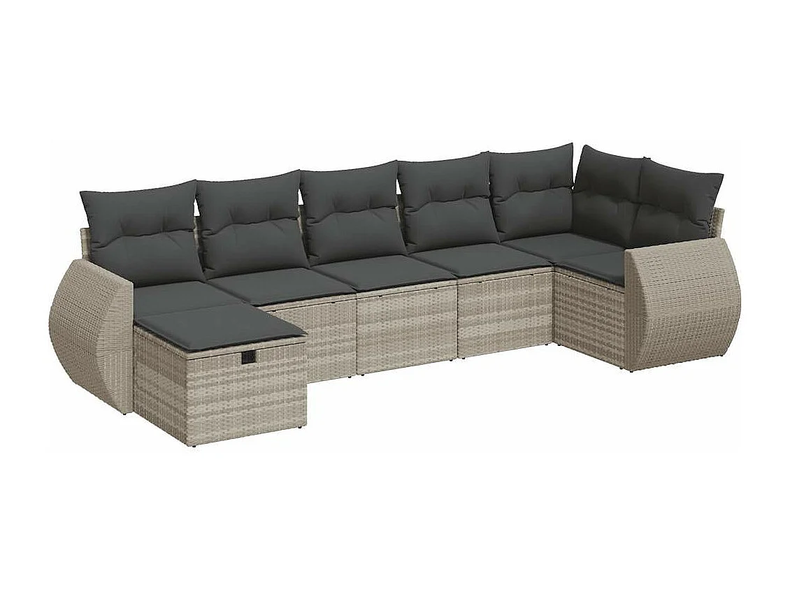 7-delige Loungeset met kussens poly rattan lichtgrijs