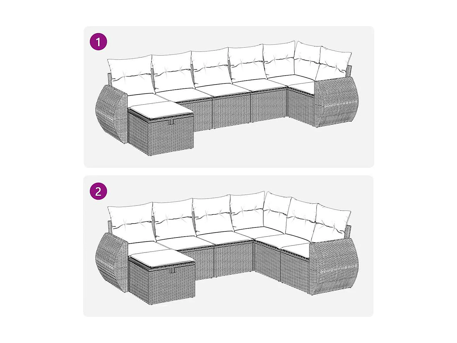 7-delige Loungeset met kussens poly rattan lichtgrijs