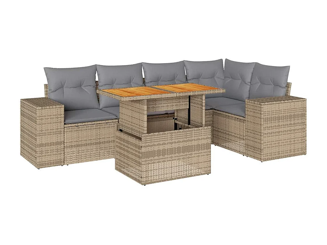 Salon de jardin avec coussins 6 pièces beige résine tressée