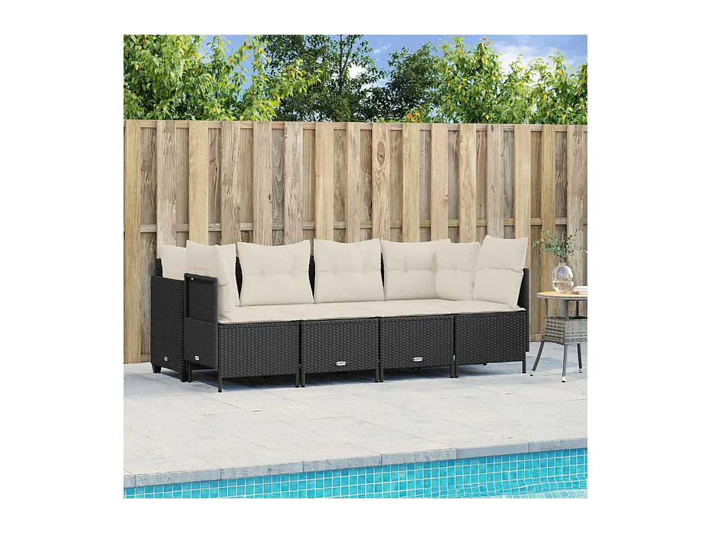 Salon de jardin 5 pièces avec coussins noir résine tressée